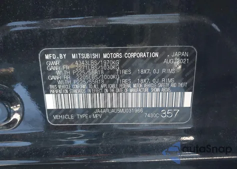 2021 Mitsubishi Outlander Sport 2.0 Es Awc z USA, uszkodzony, nr VIN JA4ARUAU5MU031966